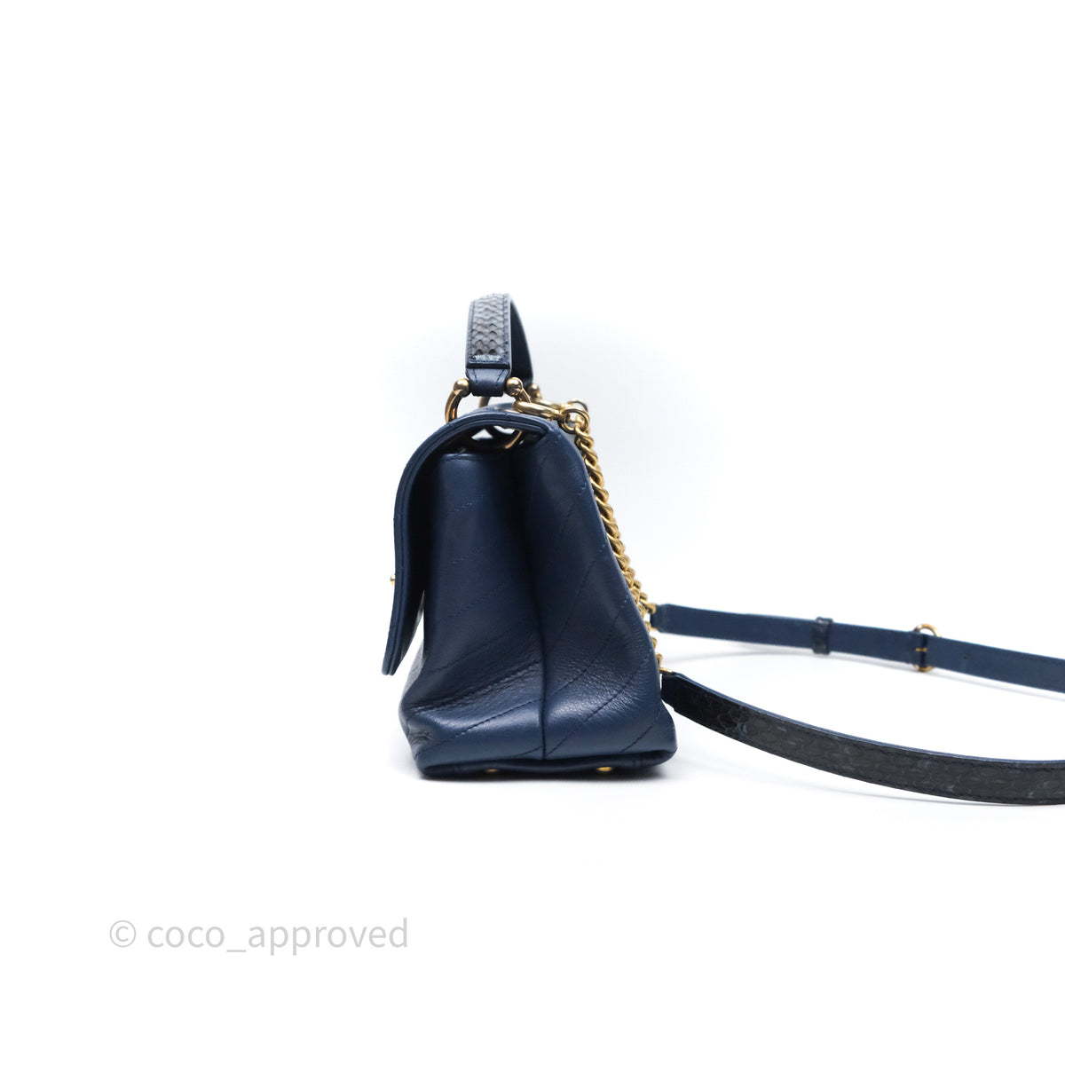 Chanel Chevron Python Patchwork Chanel Small Chevron Python Chic Top Handle Flap Blue Calfskin Gold Ha ...