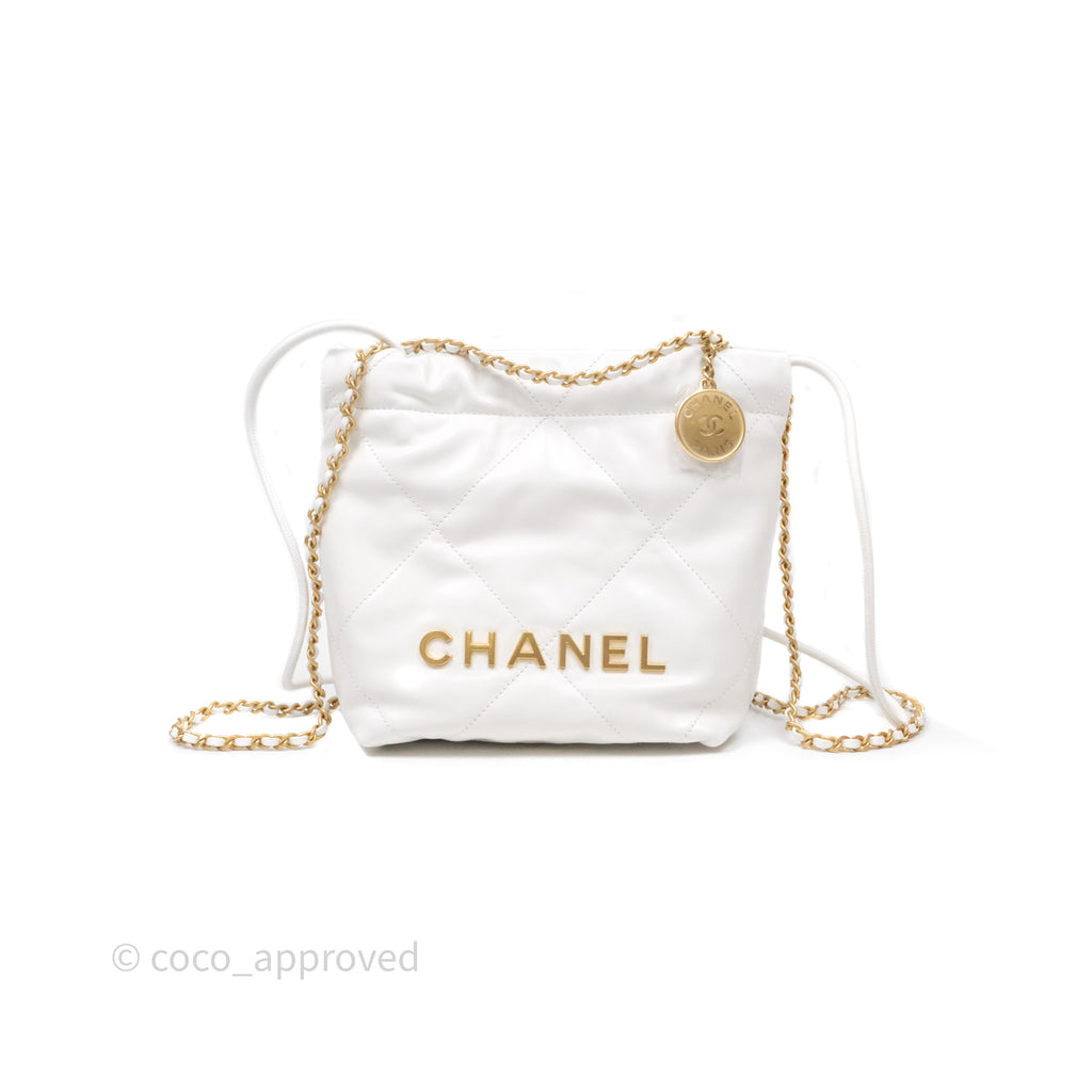 Chanel 22 Mini Bag White Shiny Crumpled Calfskin