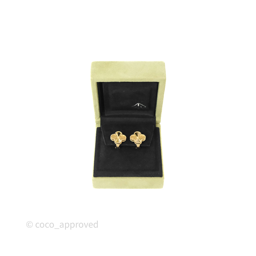 Van Cleef & Arpels 18K Yellow Gold Guilloche Vintage Alhambra Earrings