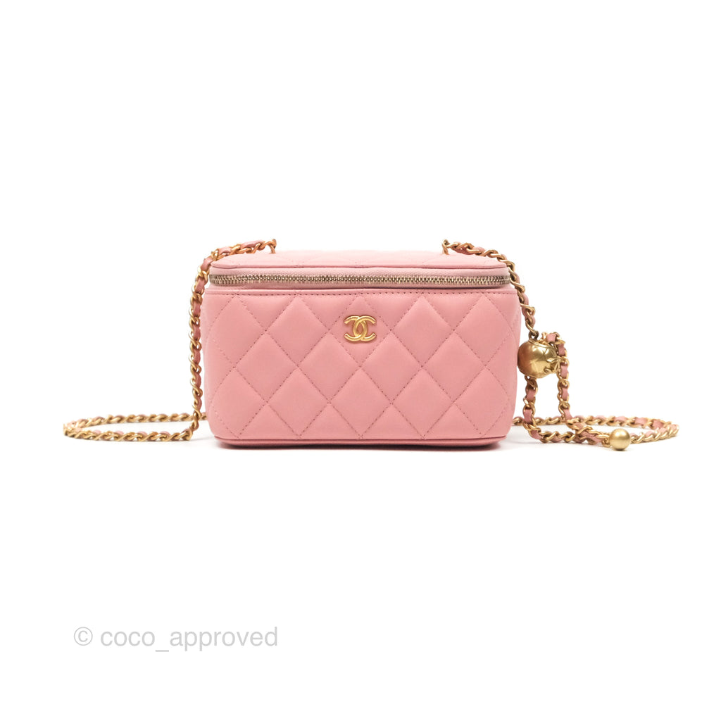 Chanel Pearl Crush Vanity With Chain Pink Lambskin Aged Gold Hardware