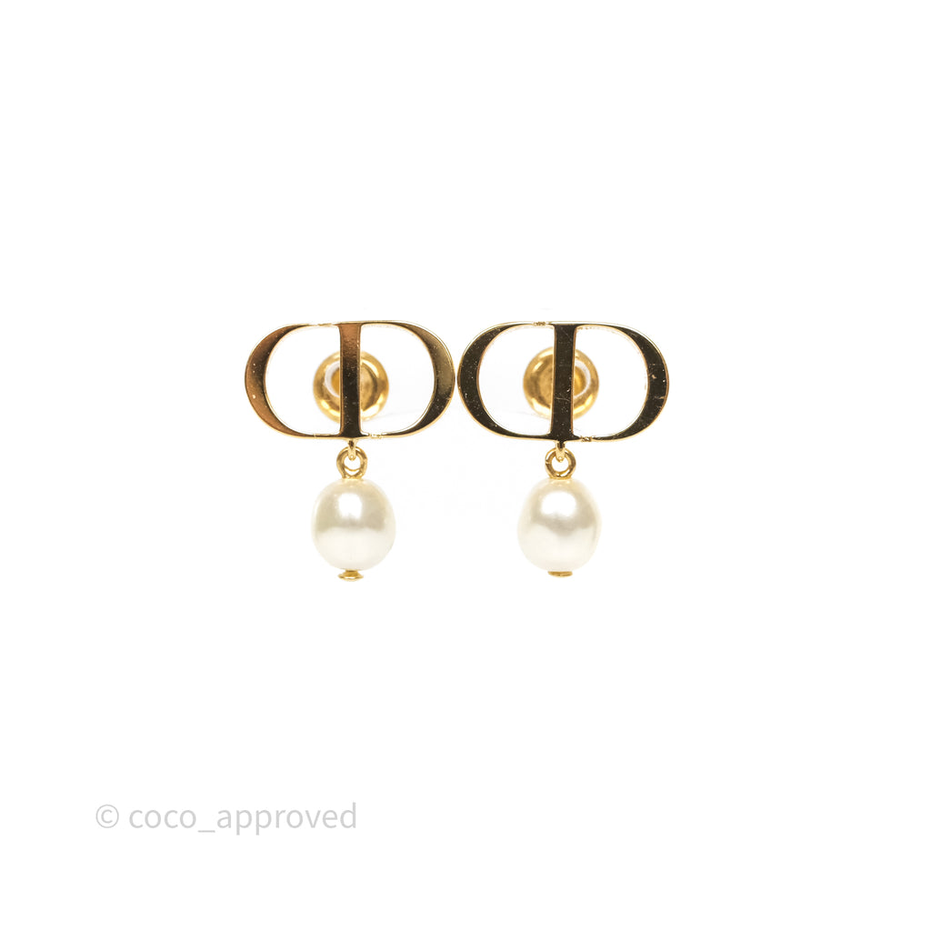 Christian Dior Petit CD Pearl Earrings Gold Tone