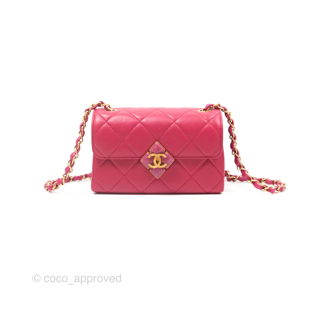 Chanel Diamond Lock CC Flap Bag Pink Lambskin Gold Hardware