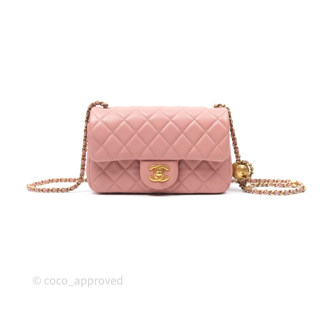 Chanel Mini Rectangular Pearl Crush Dusty Pink Lambskin Aged Gold Hardware