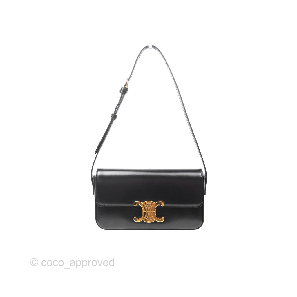 Celine Triomphe Shoulder Bag Black Calfskin