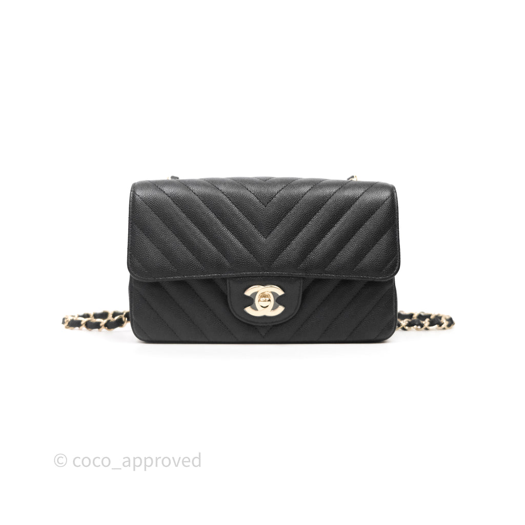 Chanel Quilted Mini Rectangular Black Caviar Gold Hardware