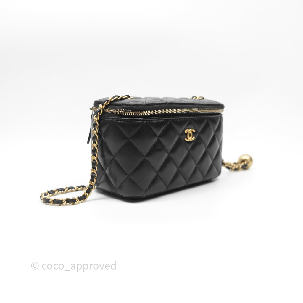 Chanel Pearl Crush Vanity With Chain Black Lambskin Aged Gold Hardware