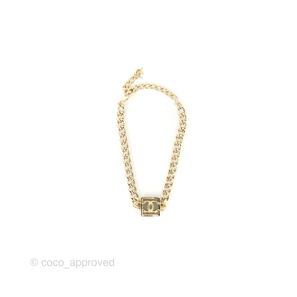 Chanel Square CC Chain Necklace Gold Tone 23B