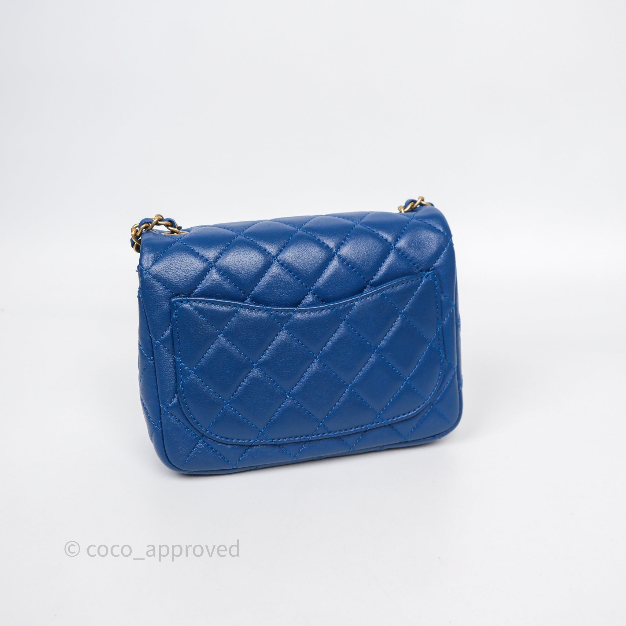 Chanel Pearl Crush Mini Square Quilted Blue Lambskin Aged Gold