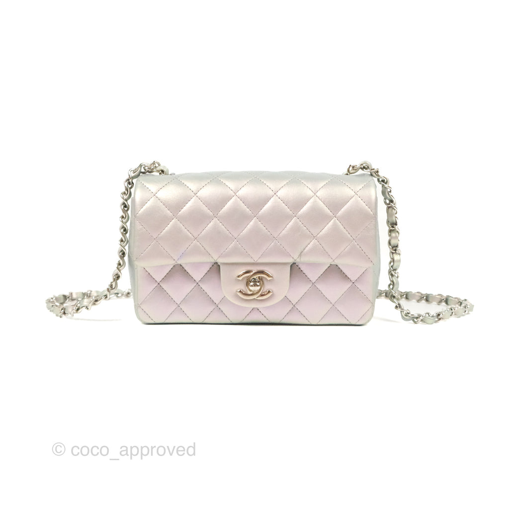 Chanel Quilted Mini Rectangular Iridescent Lilac Calfskin Silver Hardware