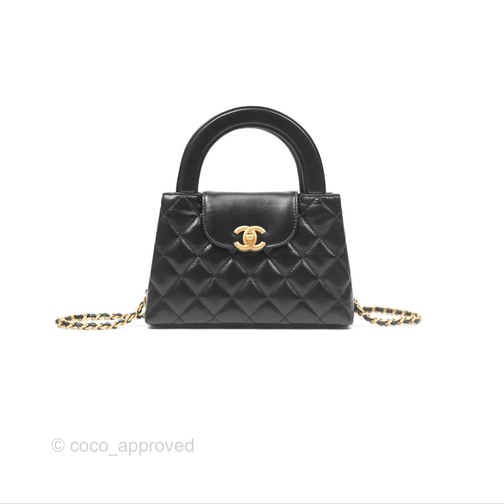 Chanel Kelly Bag Quilted Black Shiny Calfskin Aged Gold Hardware