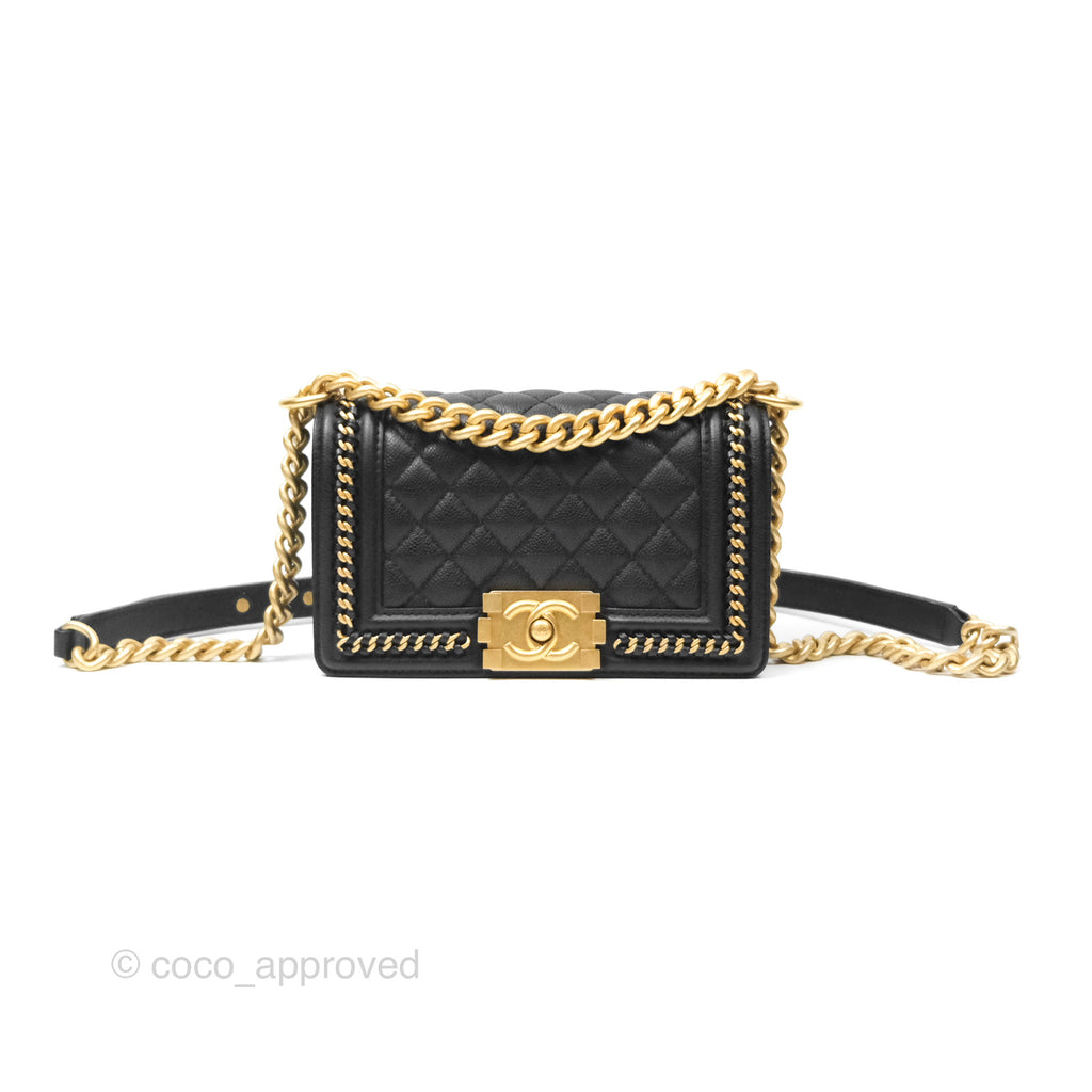 Chanel Small Chain Around Boy Quilted Black Calfskin Aged Gold Hardware