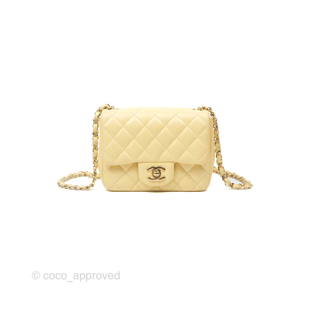Chanel Mini Square Quilted Yellow Lambskin Gold Hardware