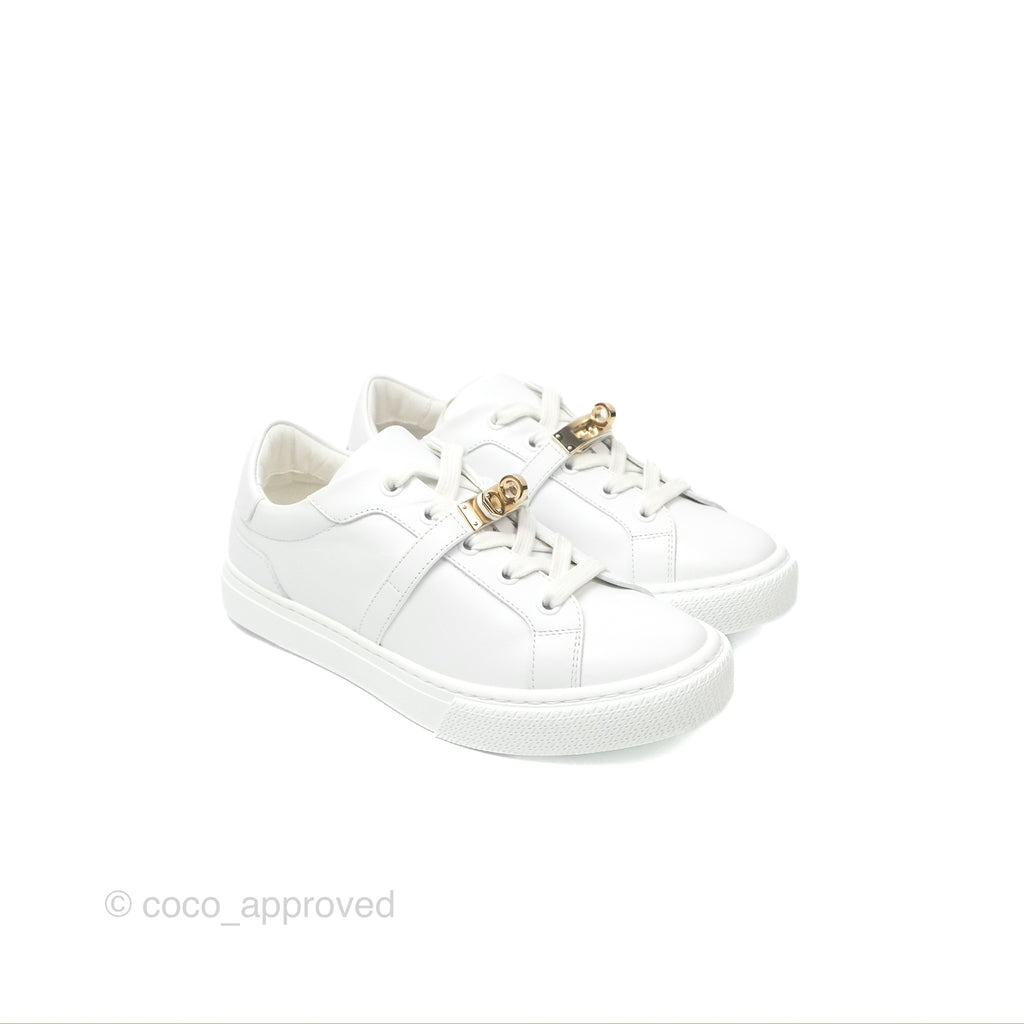 Hermès Day Sneakers White Calfskin Gold Hardware Size 35