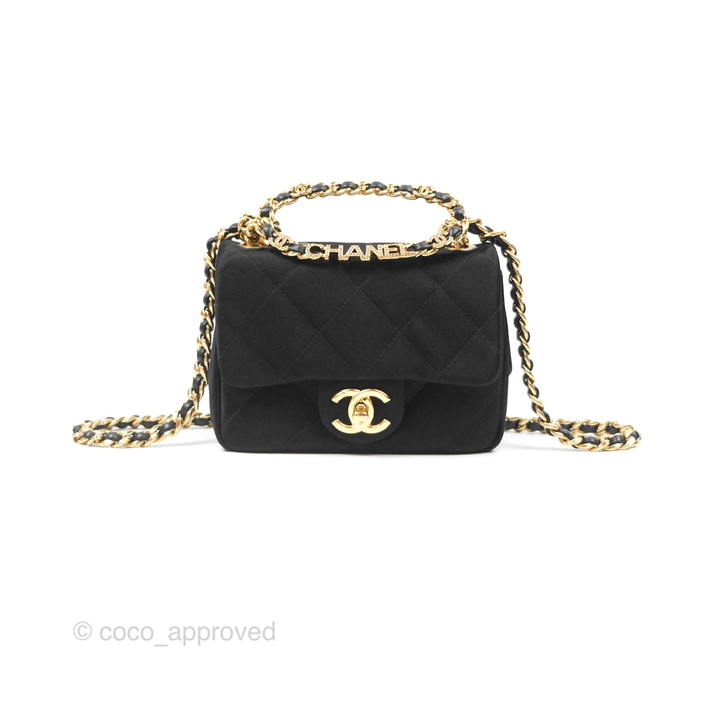 Chanel Mini Square with Crystal Top Handle Black Satin Gold Hardware