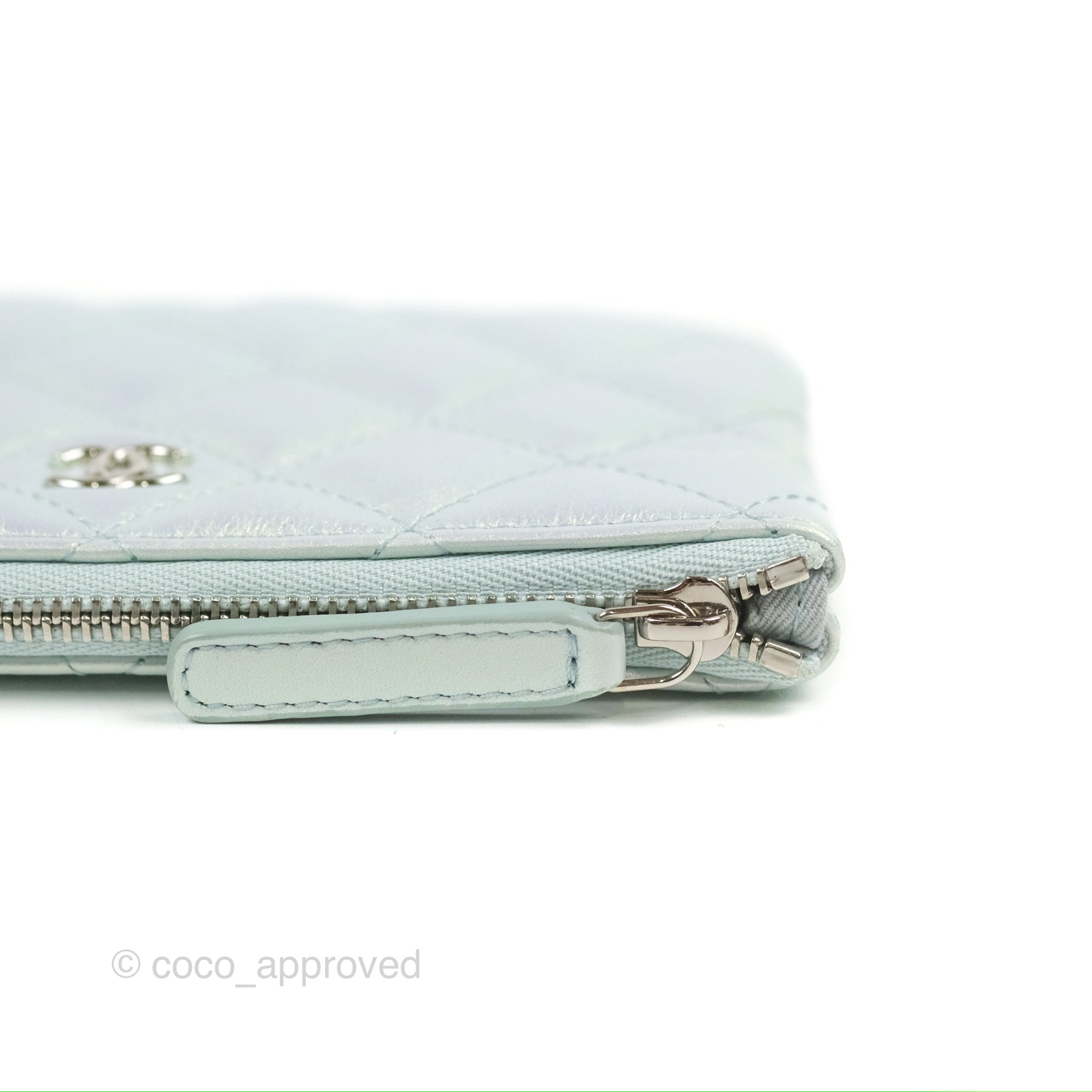 Chanel Quilted Mini O Case Iridescent Icy Blue Calfskin Silver