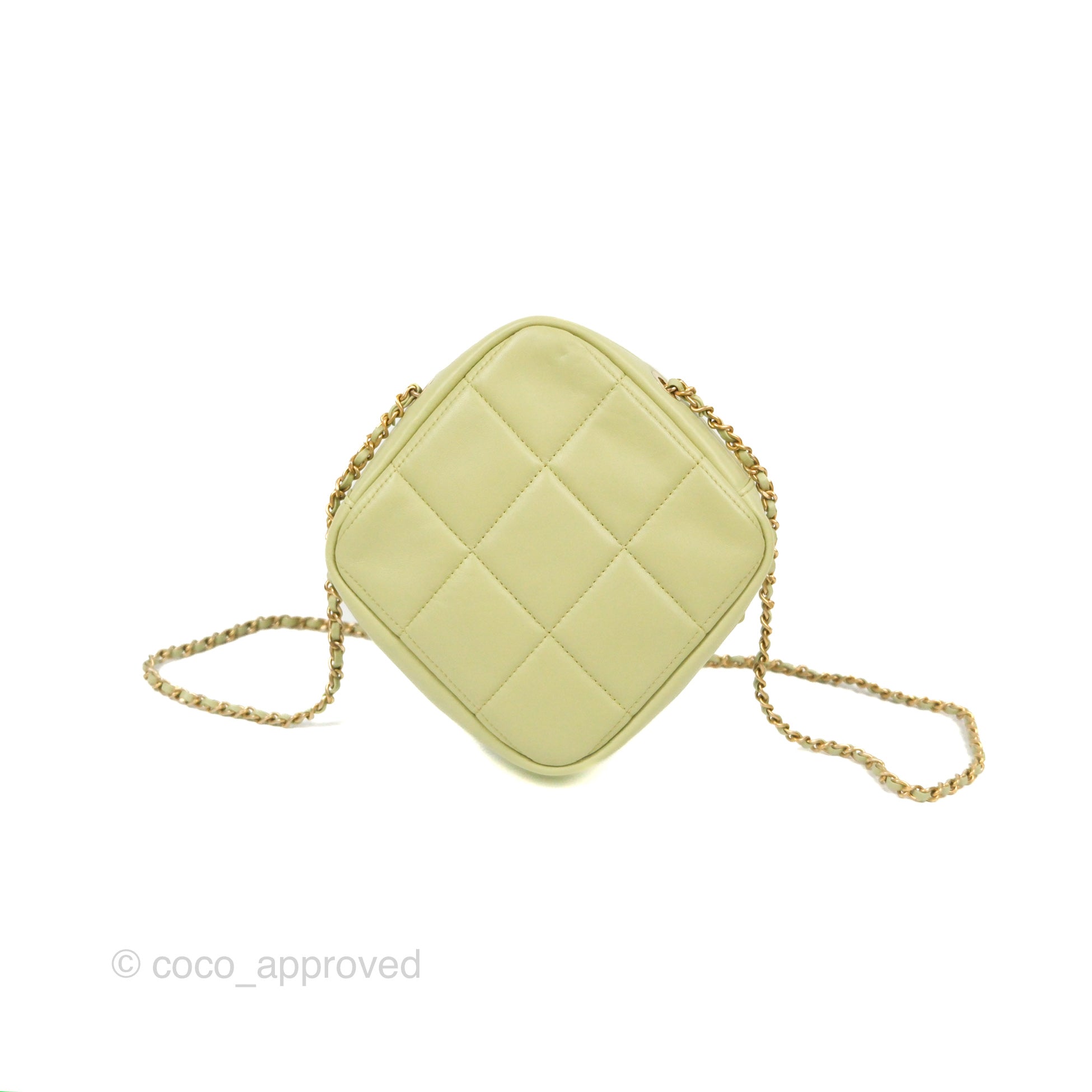 Chanel Small Quilted Diamond Cut Bag Green Lambskin Aged Gold