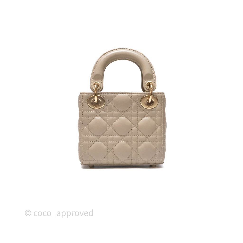 Christian Dior Micro Lady Dior Cannage Beige Lambskin Gold Hardware