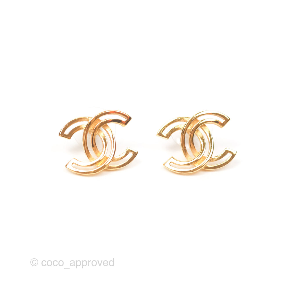 Chanel Hollow CC Earrings Gold Tone 20K