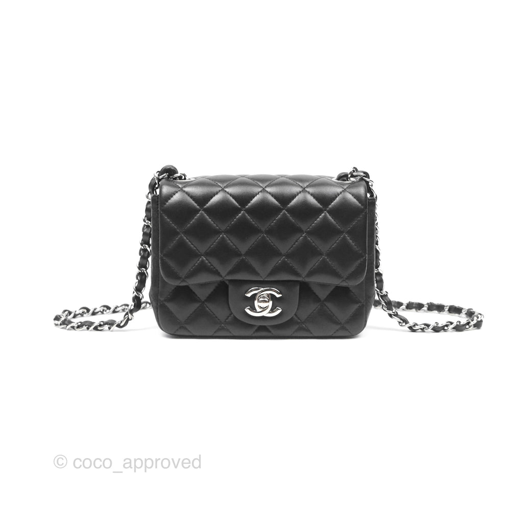 Chanel Mini Square Flap Quilted Black Lambskin Silver Hardware