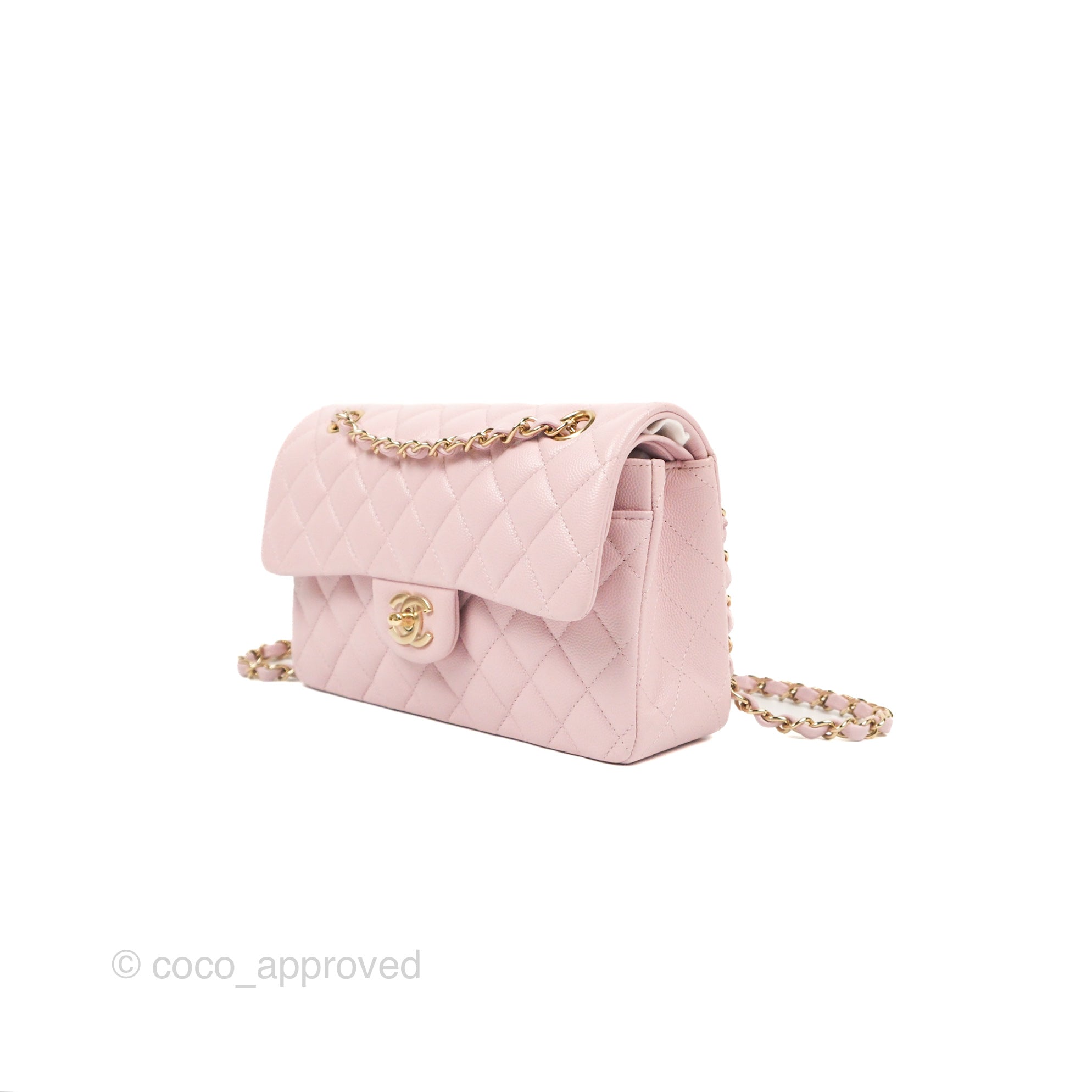 Chanel Small Classic Quilted Flap Pink Caviar Gold Hardware 21S