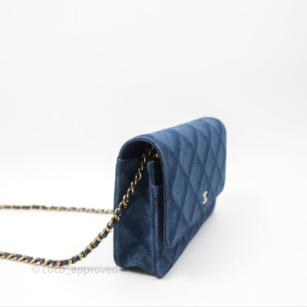 Chanel Quilted Classic Wallet on Chain WOC Denim Gold Hardware