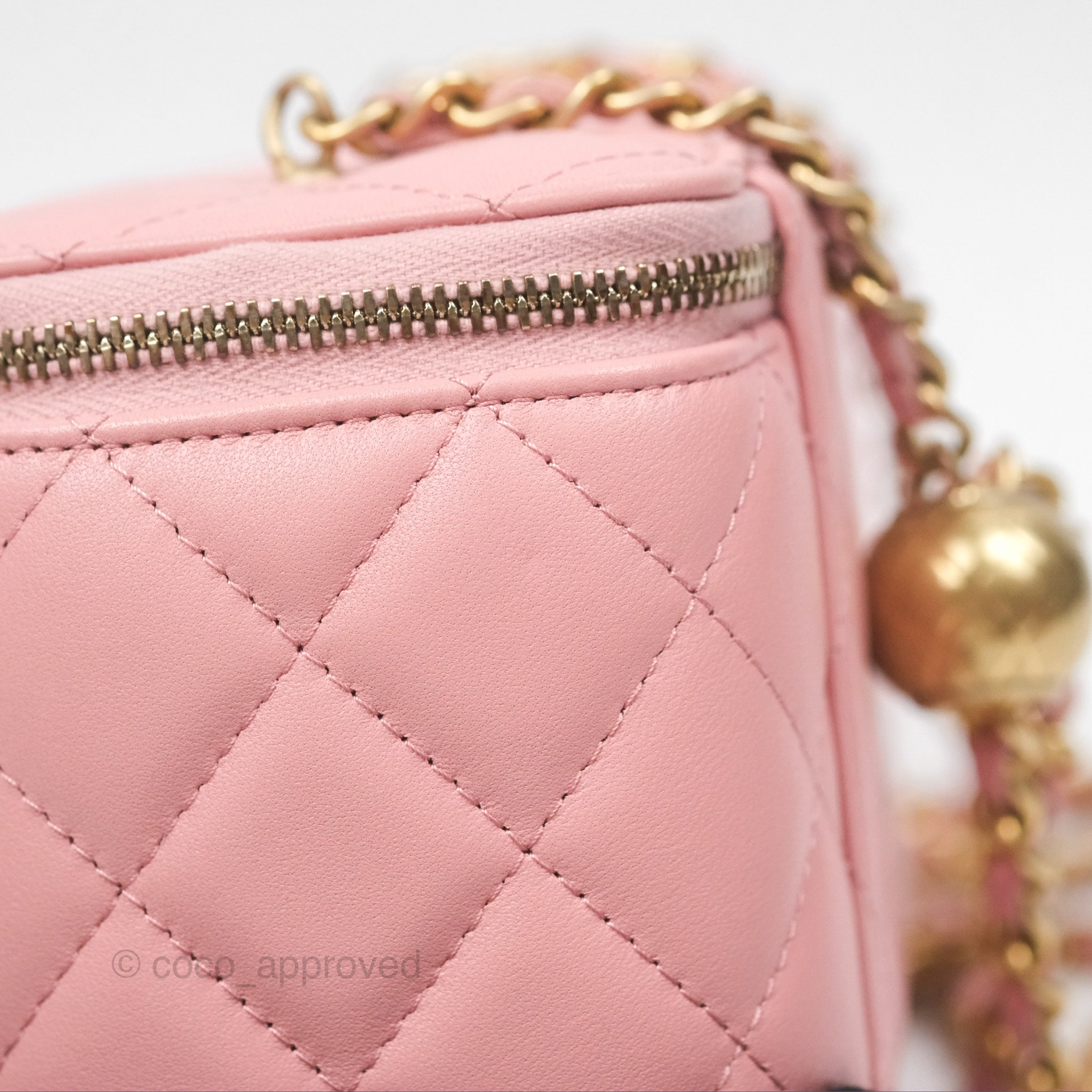 Chanel Pearl Crush Vanity With Chain Pink Lambskin Aged Gold
