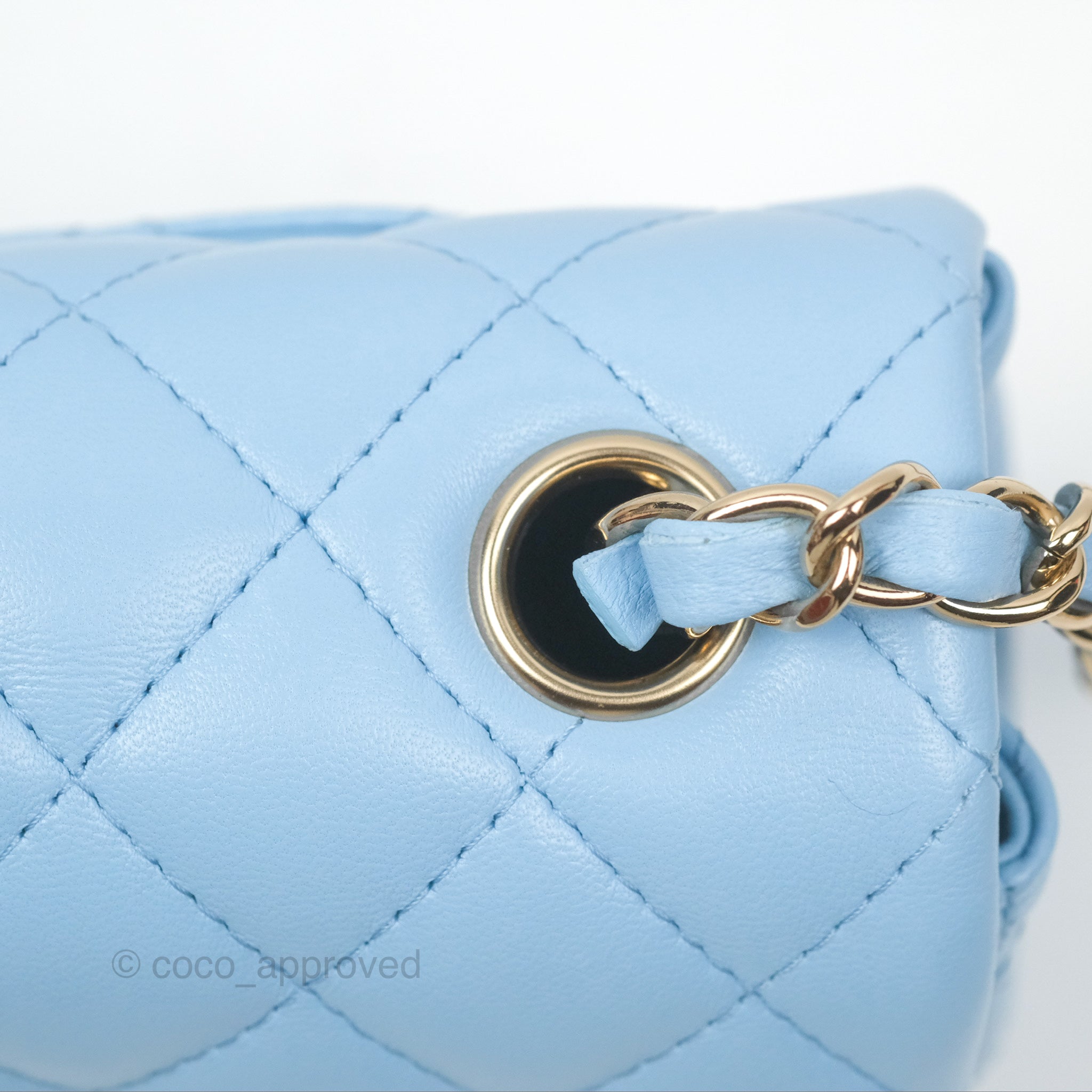 Chanel Quilted Mini Rectangular Flap Light Blue Lambskin Gold Hardware ...