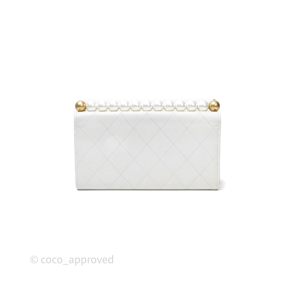 Chanel Quilted Mini Chic Pearls Flap Wallet On Chain WOC White Goatskin Aged Gold Hardware