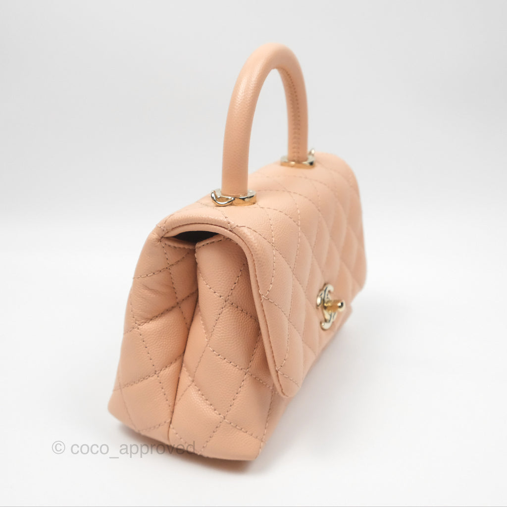 Chanel Quilted Mini Coco Handle Caviar Pink Gold Hardware