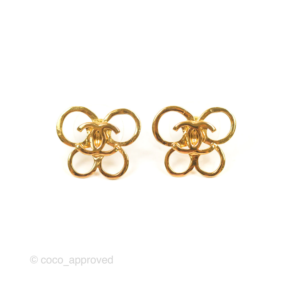 Chanel CC Butterfly Earrings Gold Tone 22S