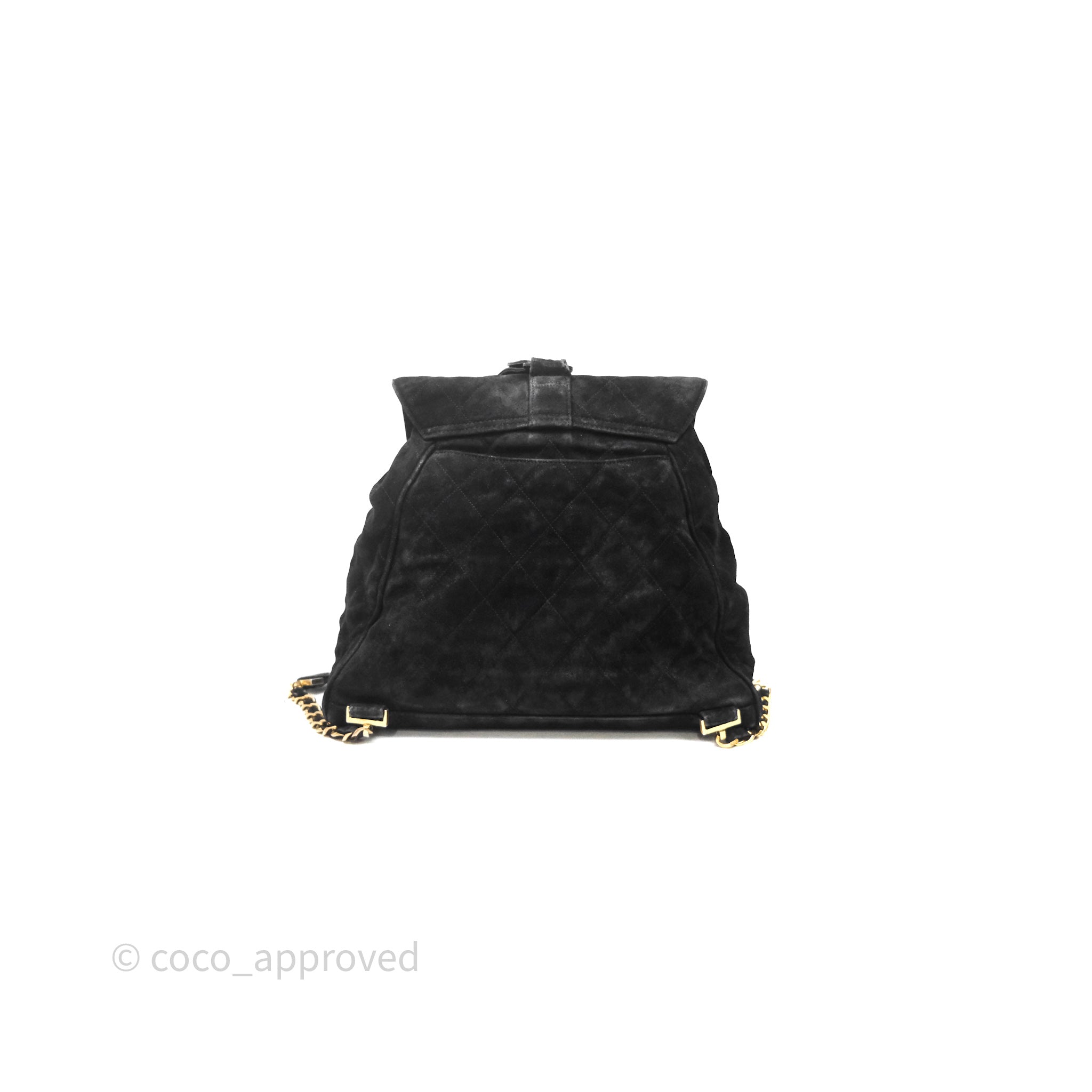 chanel quilted leather backpack Chanel Vintage Quilted Suede CC Backpack Black Gold Hardware – Coco  Approved Studio