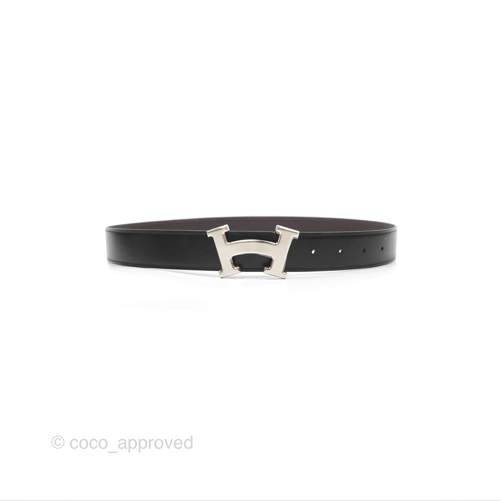 Hermès Smile H Reversible Belt 32mm Black Box Leather Palladium Hardware