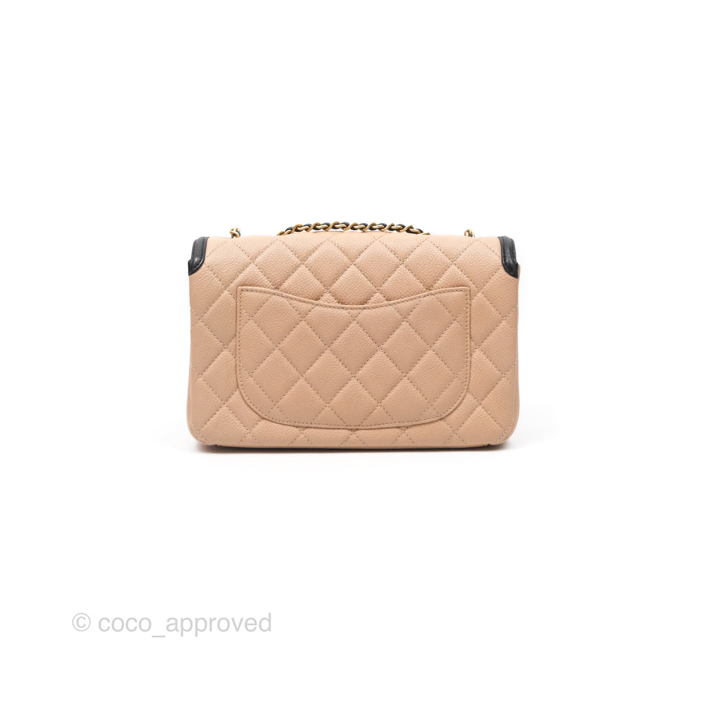 Chanel Small CC Filigree Flap Quilted Beige Black Caviar