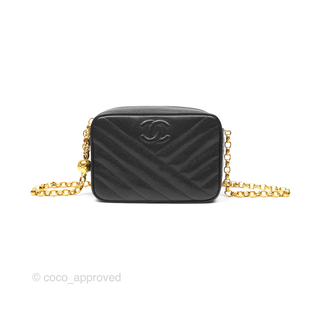 Chanel Vintage Small Camera Bag Black Caviar Gold Hardware