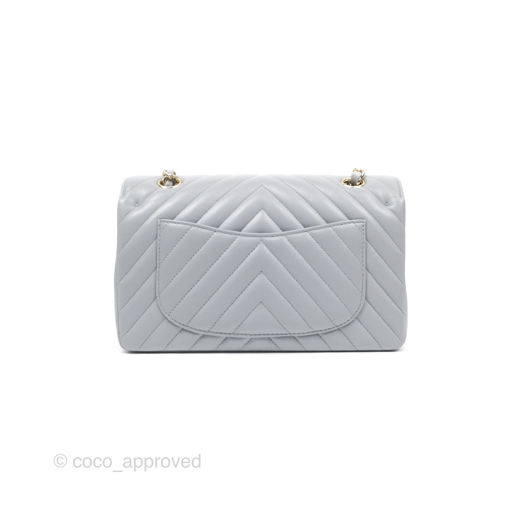 Chanel Small Classic Chevron Flap Grey Lambskin Gold Hardware