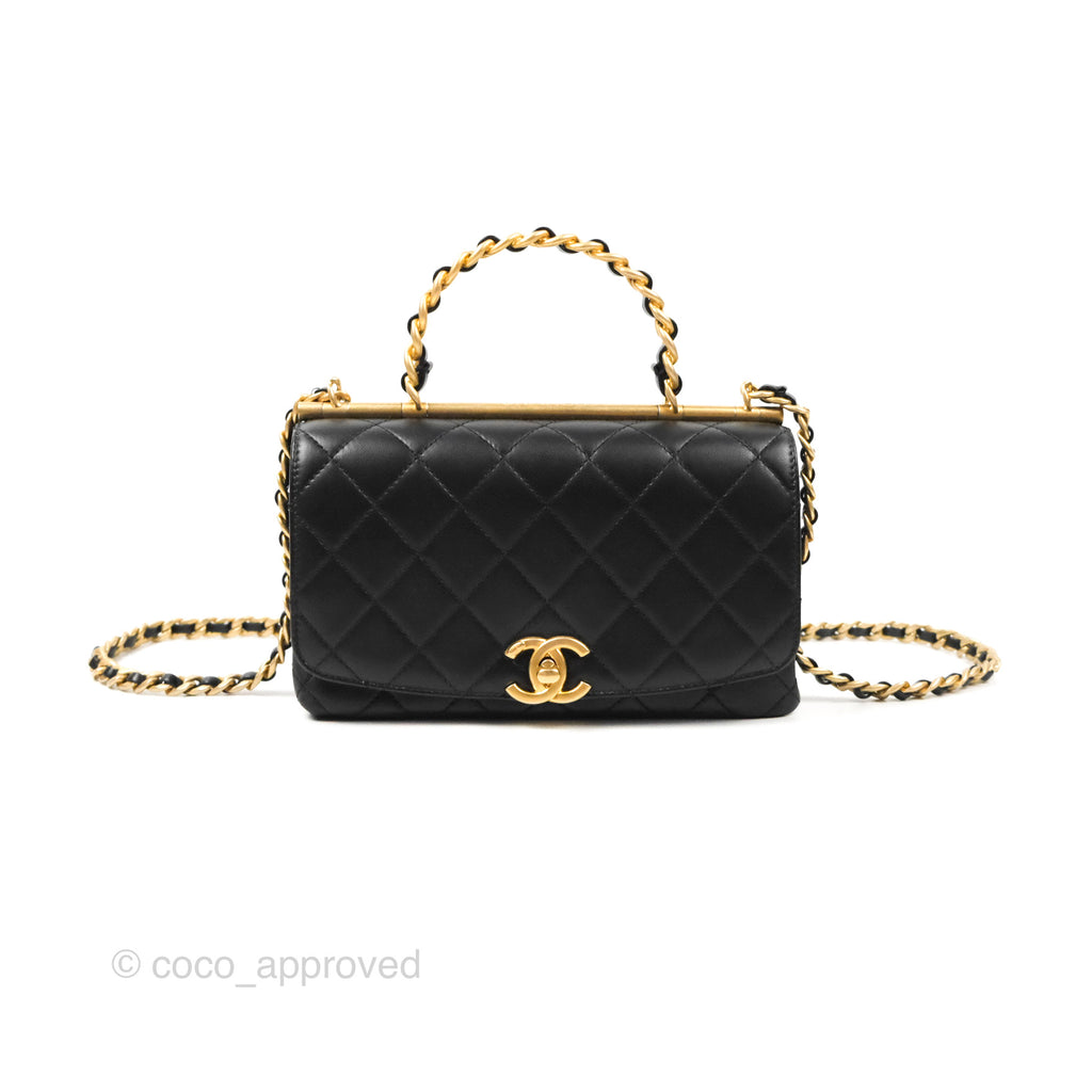 Chanel La Parisienne Top Handle Flap Bag Black Lambskin Aged Gold Hardware