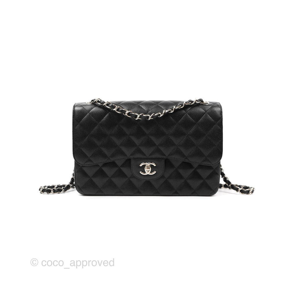 Chanel Jumbo Double Flap Quilted Black Caviar Silver Hardware