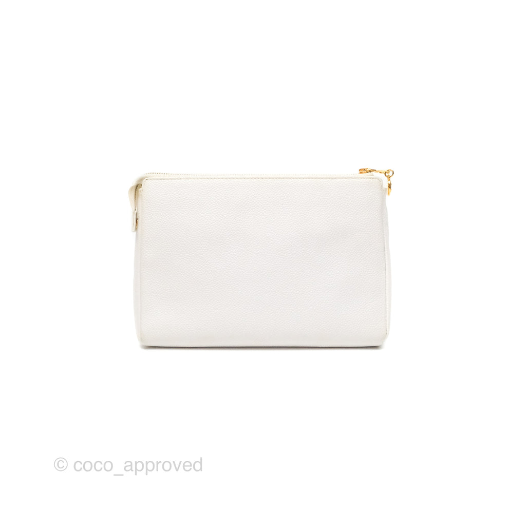 Chanel Vintage CC Clutch White Caviar Gold Hardware 