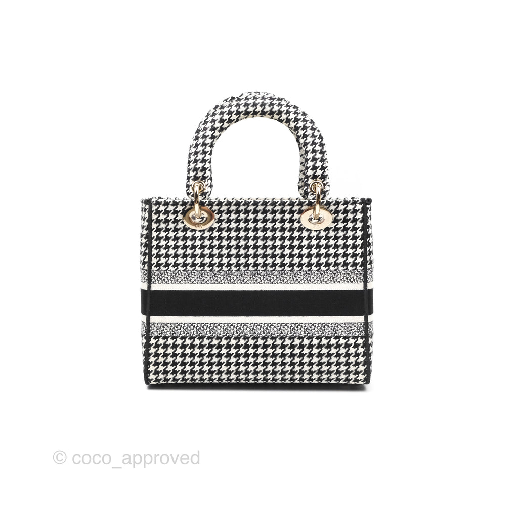 Christian Dior Medium Lady D-Lite Bag Black White Houndstooth