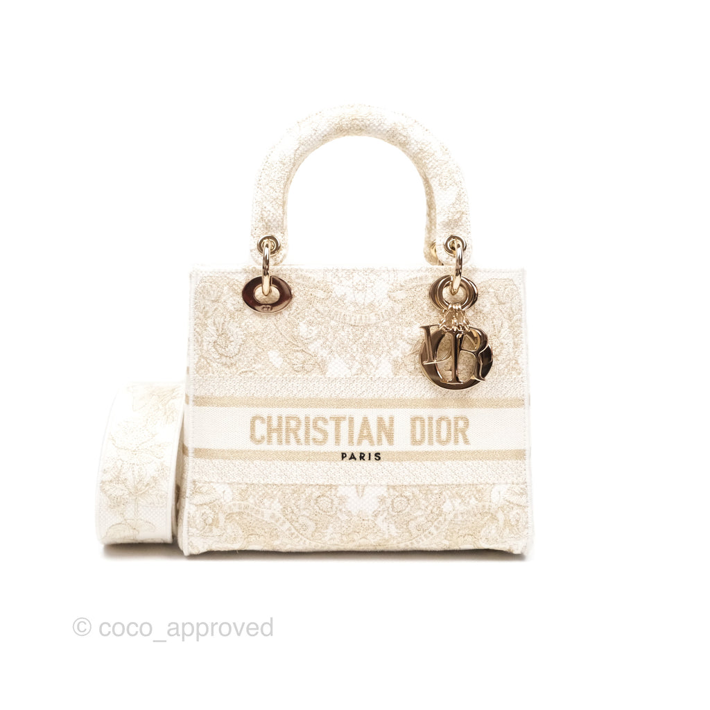 Christian Dior Medium Lady D-Lite Bag Dior Jardin d'Hiver Embroidery White