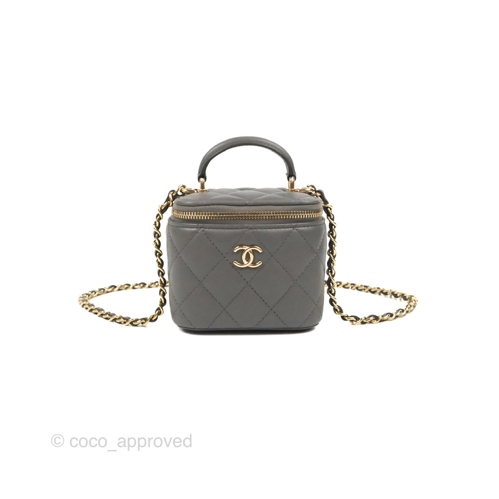 Chanel Mini Top Handle Vanity With Chain Dark Grey Lambskin Gold Hardware