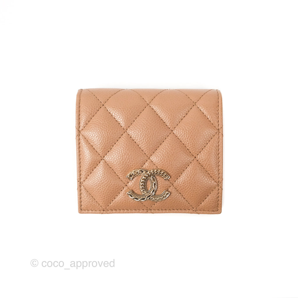 Chanel Short Wallet Beige Caviar Gold Hardware 22K