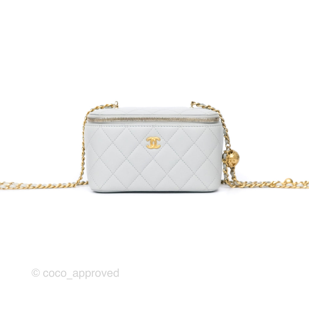 Chanel Pearl Crush Vanity With Chain Light Grey Lambskin Aged Gold Hardware