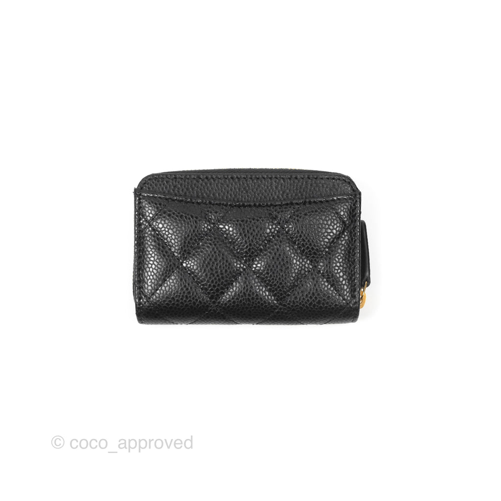 Chanel Quilted Zip Card Holder Black Caviar Gold Hardware