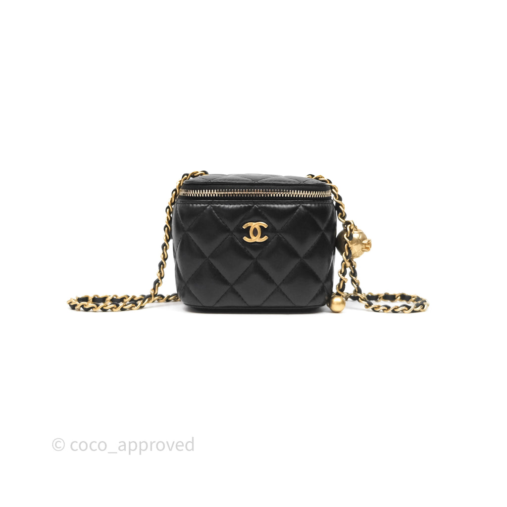 Chanel Pearl Crush Mini Vanity With Chain Black Lambskin Aged Gold Hardware