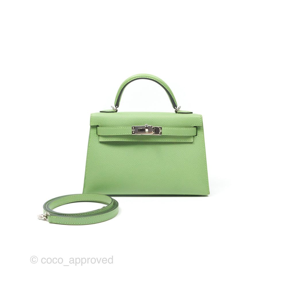 Hermès Mini Kelly II Vert Criquet Epsom Palladium Hardware