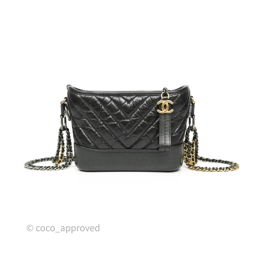Chanel Small Gabrielle Hobo Chevron Iridescent Grey Aged Calfskin