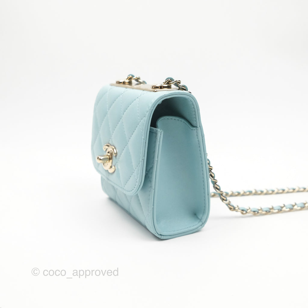 Chanel Mini Quilted Trendy CC Clutch With Chain Tiffany Blue Lambskin Gold Hardware