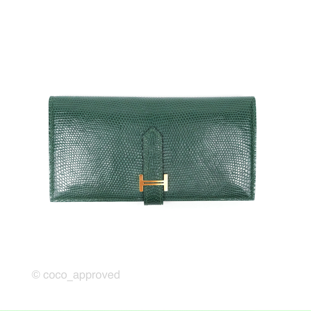 Hermès Vintage Bearn Wallet Green Lizard Gold Hardware