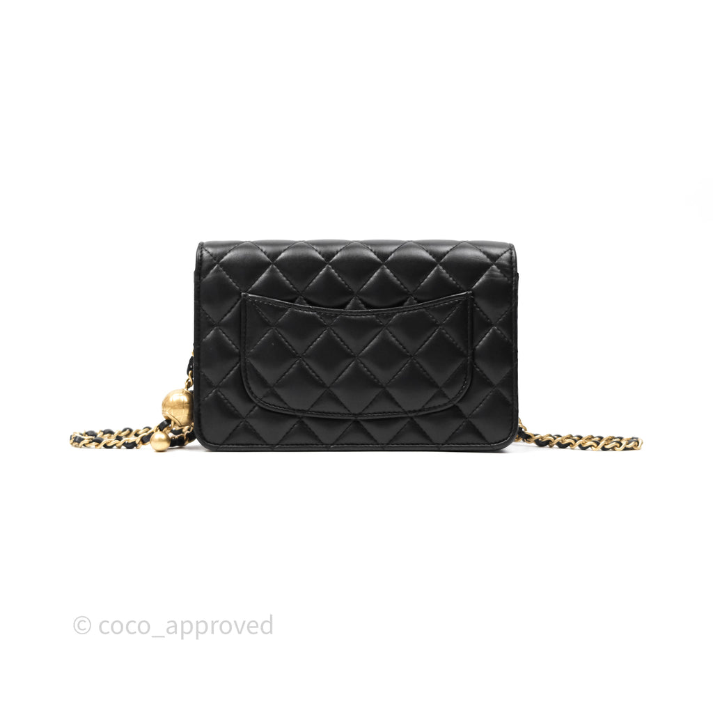 Chanel Quilted Pearl Crush Wallet on Chain WOC Black Lambskin Aged Gold Hardware